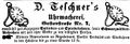 Zeitungsanzeige des Uhrmachers , Mai 1870