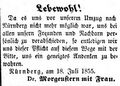 Zeitungsanzeige von Dr. <a class="mw-selflink selflink">Morgenstern</a>, dass er nach Nürnberg zieht, Juli 1855