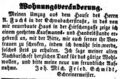 Zeitungsanzeige des Schreiners <a class="mw-selflink selflink">Johann Michael Friedrich Schmidt</a>, September 1852