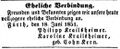 Zeitungsanzeige von <a class="mw-selflink selflink">Philipp Krailsheimer</a>, anlässlich seiner Vermählung mit Caroline Cohn Kern, Juni 1851