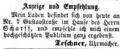Neue Ladenadresse des Uhrmachers , August 1865