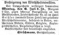 Versteigerungsanzeige für das Inventar des , Juli 1868