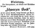 Zeitungsannonce des Wirts zum schwarzen Bock, Oktober 1851