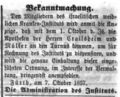 Bekanntmachung weibliches Kranken-Institut, Fürther Tagblatt 10. Oktober 1857