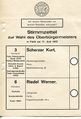 Stimmzettel der Oberbürgermeister Wahl vom 11.6.1972 zwischen  und 