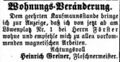 Zeitungsannonce des Flaschnermeisters Heinrich Greiner auf dem Löwenplatz, November 1862
