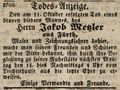 Todesanzeige von , Oktober 1839