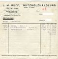 Rechnung der Firma J. M. Ruff Nutzholzhandlung am Fürther Kanalhafen des Ludwigskanals, 1952 (Fa. besteht heute noch in Bislohe)