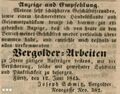 Zeitungsanzeige des Vergolders <a class="mw-selflink selflink">Joseph Schmitz</a>, Juni 1845