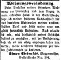 Zeitungsanzeige des Metzgermeisters Simon Siebenkäs, Mai 1858