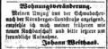 Wohnungsveränderungsanzeige von Joh. Gg. L. Weithaas, August 1864