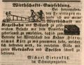 Zeitungsannonce des Wirts im <a class="mw-selflink selflink">Schwarzengarten</a>, Michael Siebenkäß, April 1846