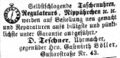Zeitungsanzeige des Uhrmachers , Juni 1863