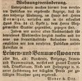 Zeitungsanzeige über die neue Adresse von , Juli 1848