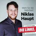 Wahlkampfpostkarte von Niklas Haupt von den Linken zur Landtagswahl 2018