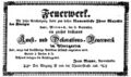 Werbeannonce für ein Feuerwerk im Pfarrgarten, September 1852