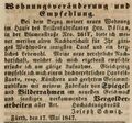 Zeitungsanzeige des Vergolders , Mai 1847