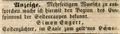 Zeitungsanzeige des Seidenraupenzüchters <a class="mw-selflink selflink">Simon Engert</a>, Juli 1850