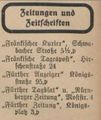 Eintrag im Fürther Adressbuch 1931 aller Fürther <a class="mw-selflink selflink">Zeitungen</a>.