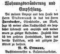 Wohnungsveränderung des Buchbindermeisters <a class="mw-selflink selflink">Nikolaus Gottfried Ottmann</a>, August 1855