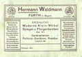 Geschäftskarte Hermann Waldmann aus Fürth, um 1920