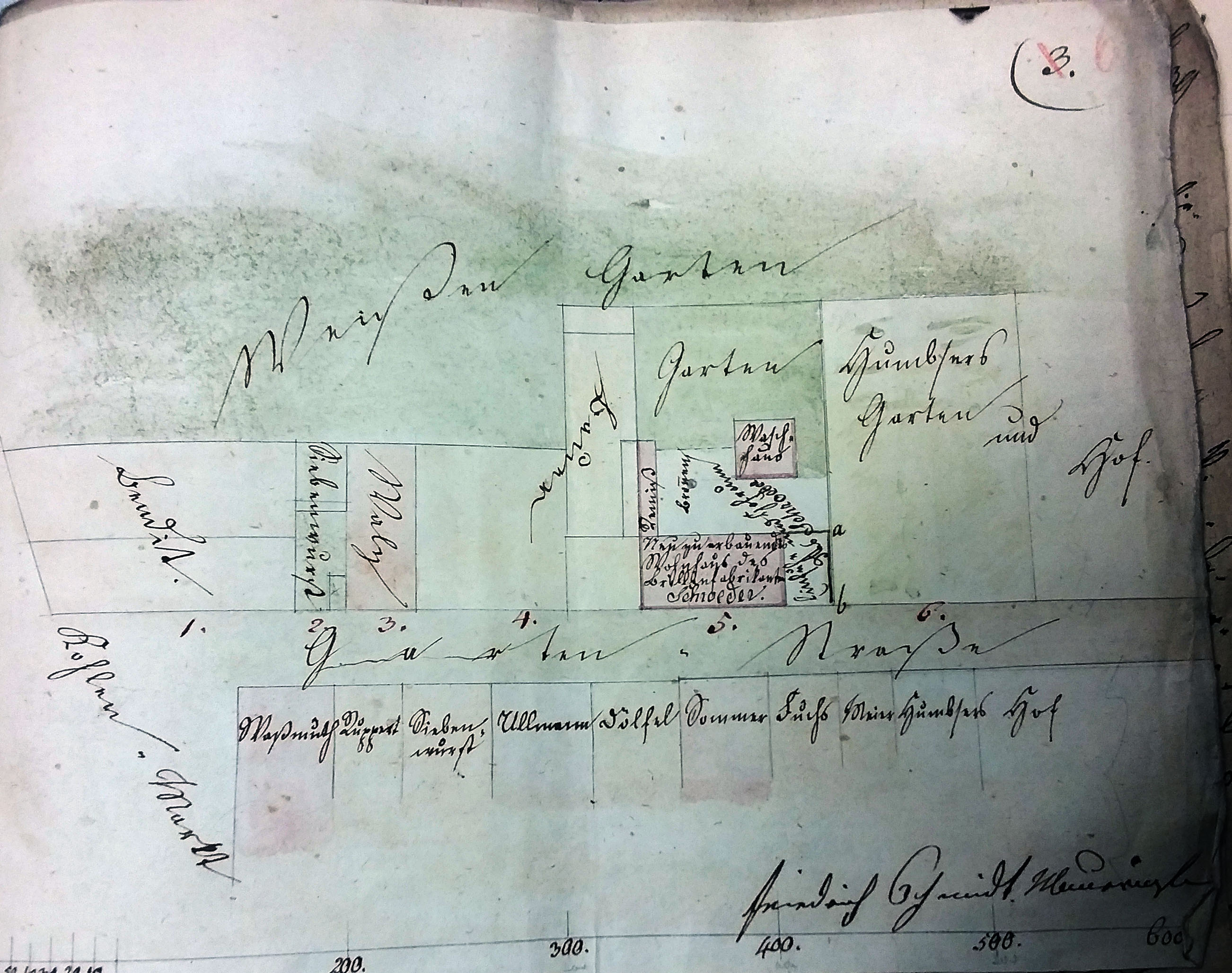 Lageplan zum Baugesuch Gartenstraße 9 von 1839