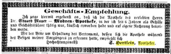 Datei:Apotheker S. Hertlein, 1. Juni 1868 Fürther Tgbl..png