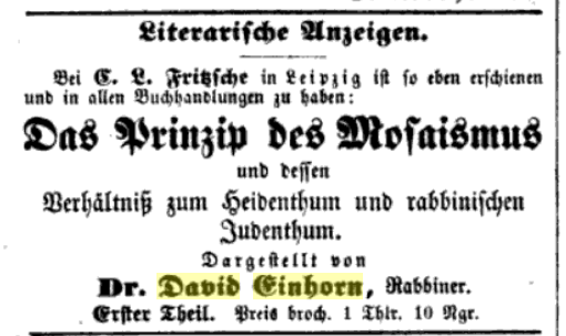 Datei:Allgemeine Zeitung des Judenthums 7. November 1853 - David Einhorn, Das Prinzip des Mosaismus.png