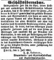 Zeitungsanzeige von J. H. Lederer, Juli 1851