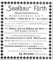 Werbeanzeige für den "Saalbau Fürth (Gewerkschaftshaus)", August 1900 <span class="smw-highlighter" data-type="8" data-state="inline" data-title="Hinweis" title="Erstellungsdatum: August 1900Lizenz: CC-BY-NC-SA-4.0"><span class="smwtticon note"></span><span class="smwttcontent">Erstellungsdatum: August <!--LINK'" 0:27--><br>Lizenz: CC-BY-NC-SA-4.0</span></span>