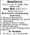Zeitungsanzeige Hotel Kalb, vormals <!--LINK'" 0:1-->, Oktober 1864