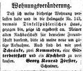 Zeitungsanzeige des Schreiners Georg Konrad Förster, September 1855
