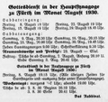 Gottesdienstanzeiger Hauptsynagoge, Nürnberg-Fürther isr. Gemeindeblatt 1. August 1930