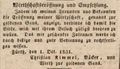 Werbeannonce zur Eröffnung der Wirtschaft "<a class="mw-selflink selflink">Zur goldenen Gans</a>", Oktober 1831
