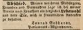 Zeitungsanzeige von <a class="mw-selflink selflink">Conrad Gebhardt</a>, Mai 1848