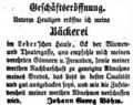 Zeitungsanzeige zur Eröffnung einer Bäckerei in der Theaterstraße, Februar 1856
