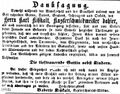 Traueranzeige für Karl Kißkalt, Juli 1872