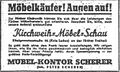 Inserat von Möbel Peter Scherer in den Fürther Nachrichten, 1953