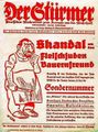 Werbeblatt des Stürmers für das Sonderblatt 1935 - "Skandal um Fleischjuden Bauernfreund", 1935
