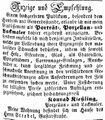 Zeitungsanzeige des Porzellanmalers Konrad Kießling, Februar 1854