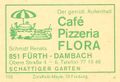 Zündholzschachtel-Etikett der ehemaligen Gaststätte Café Flora, um 1965