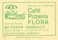 Zündholzschachtel-Etikett der ehemaligen Gaststätte Café Flora, um 1965 <span class="smw-highlighter" data-type="8" data-state="inline" data-title="Hinweis" title="Lizenz: cc-by-sa-3.0"><span class="smwtticon note"></span><span class="smwttcontent">Lizenz: cc-by-sa-3.0</span></span>