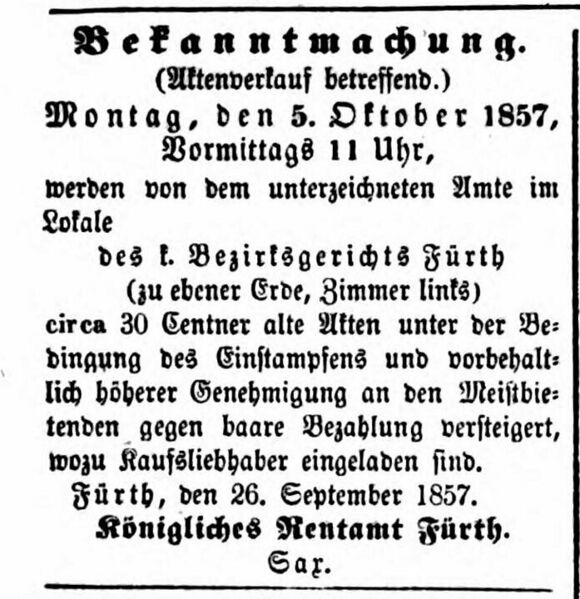Datei:Bekanntmachung Sax, Ftgbl. 01.10.1857.jpg