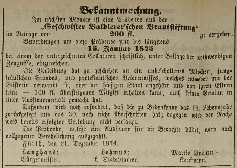 Datei:Brautstiftung, Ftgbl. 24.12. 1874.jpg