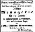 Bilderbuch "Kleine Menagerie" für die Jugend, Fürther Tagblatt 22.5.1858