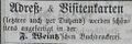 Werbeanzeige des Buchdruckers F. Weintz, April 1874