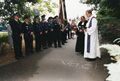 100 Jahr Feier der FFW Mannhof am 27. Juni 1999, Totengedenken mit den Pfarrern Gast  und Trojanski 