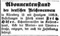 Abonnentenstand Reichswauwau, Fürther Tagblatt 27. August 1874