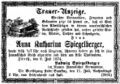 Traueranzeige für Katharina Spielgelberger, Juli 1874
