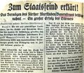 Hetzartikel des Stürmer mit der Erklärung Bauernfreunds zum "Staatsfeind"